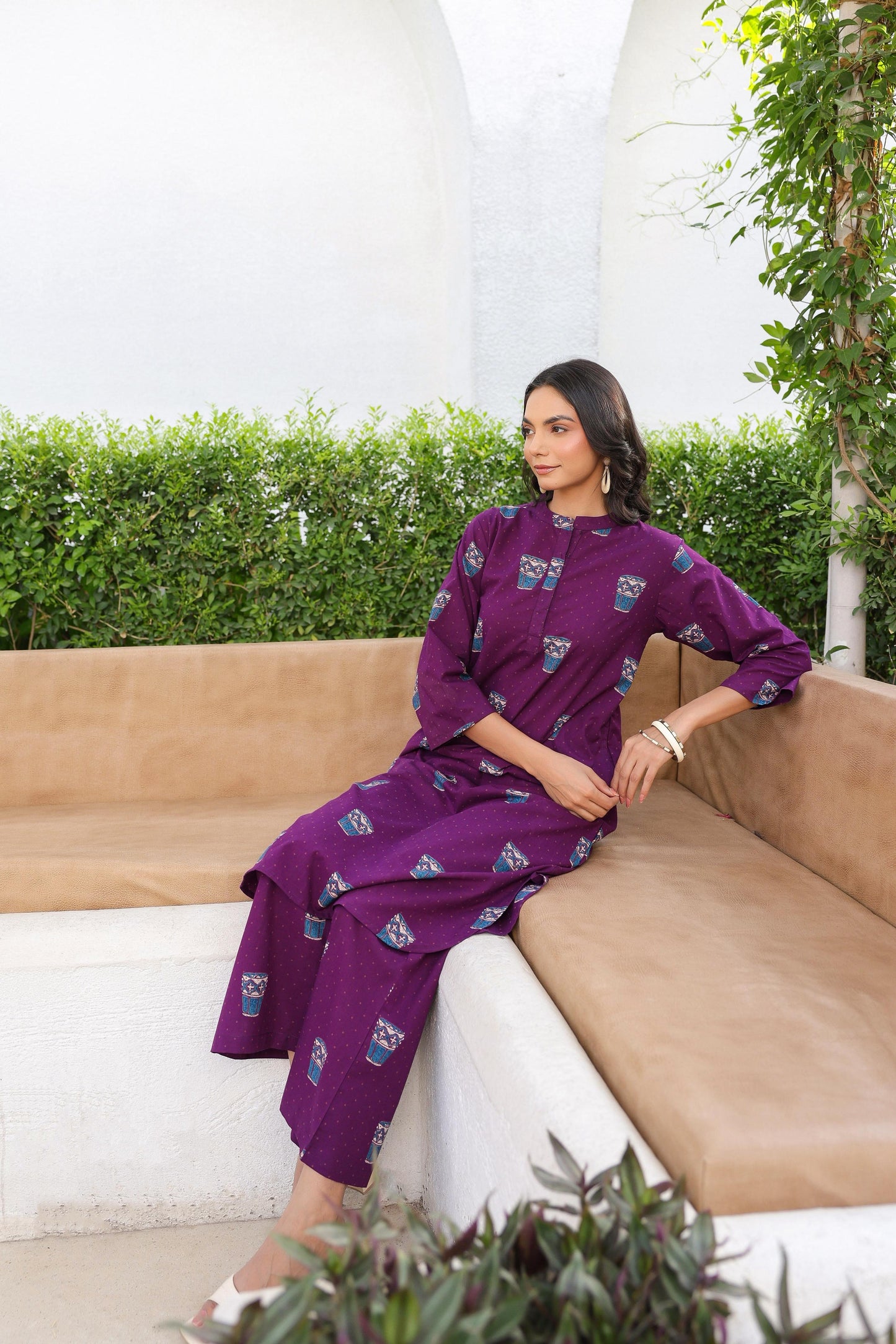 Ethnic Purple Kurta with Kulhad Motifs | Casual Kurta for Women