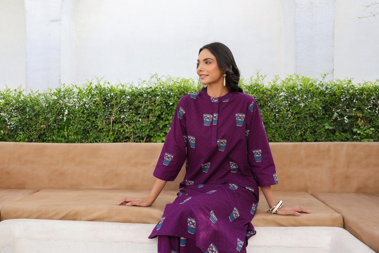Ethnic Purple Kurta with Kulhad Motifs | Casual Kurta for Women