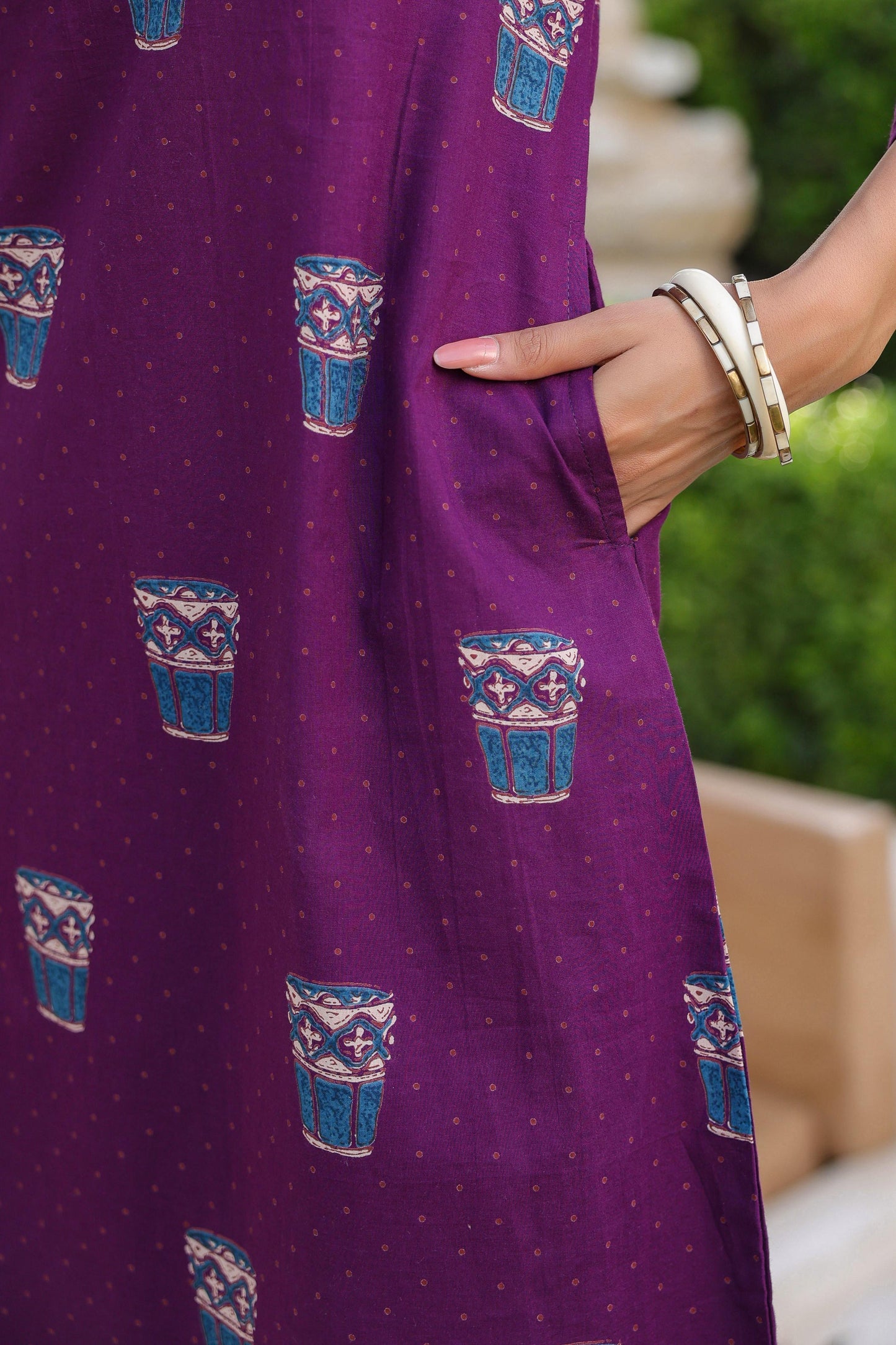 Ethnic Purple Kurta with Kulhad Motifs | Casual Kurta for Women