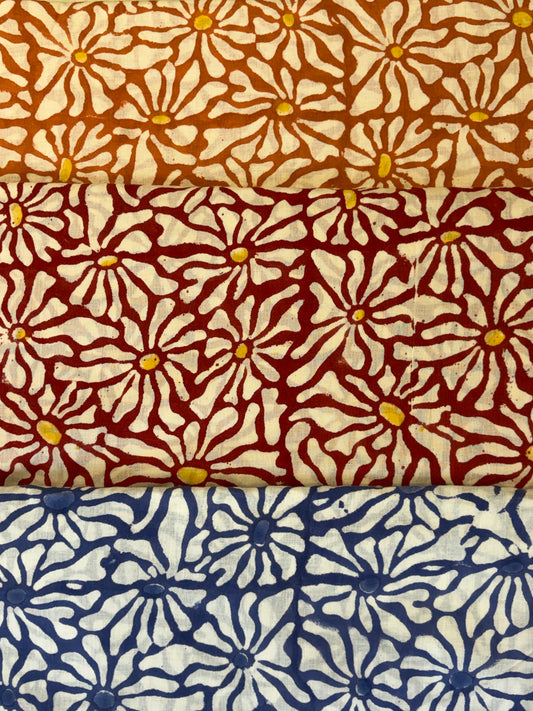 100% Cotton Hand Block Print Fabric | Floral Daisy Print Cotton Fabric | Soft Cambric Fabric for Apparel & Home Textile