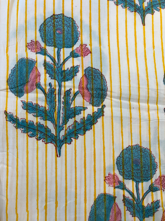 100% Cotton Hand Block Print Fabric | Floral Stripe Cotton Fabric | Jaipur Printed Dress Material | Sustainable Apparel Fabric