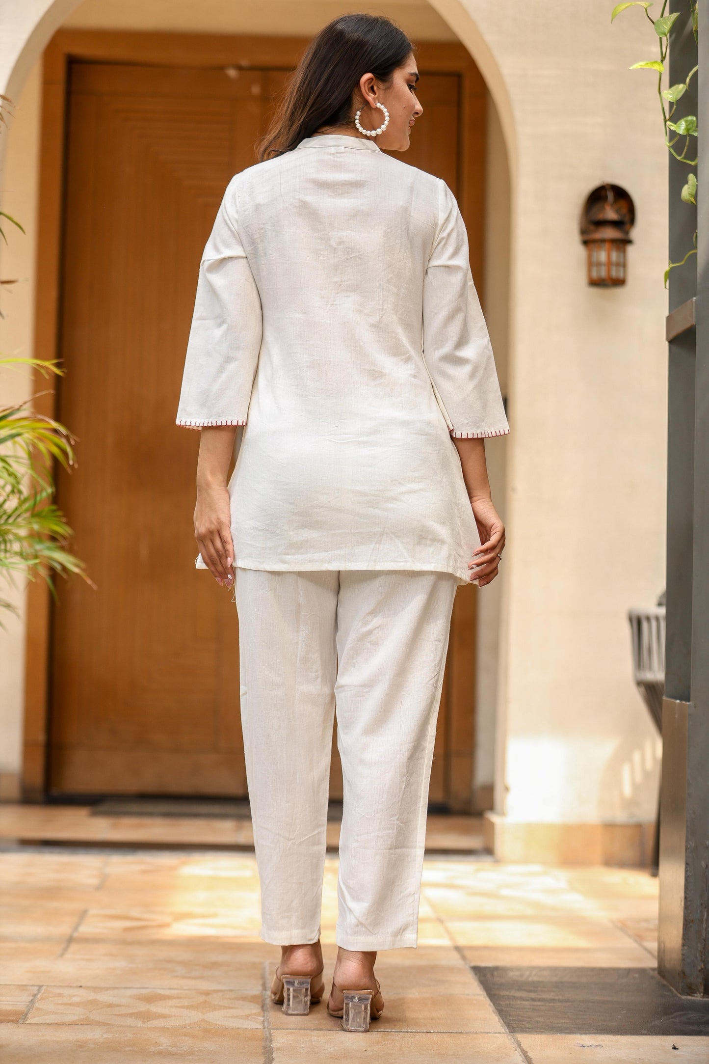 White Floral Embroidered Tunic & Pant Co-ord Set