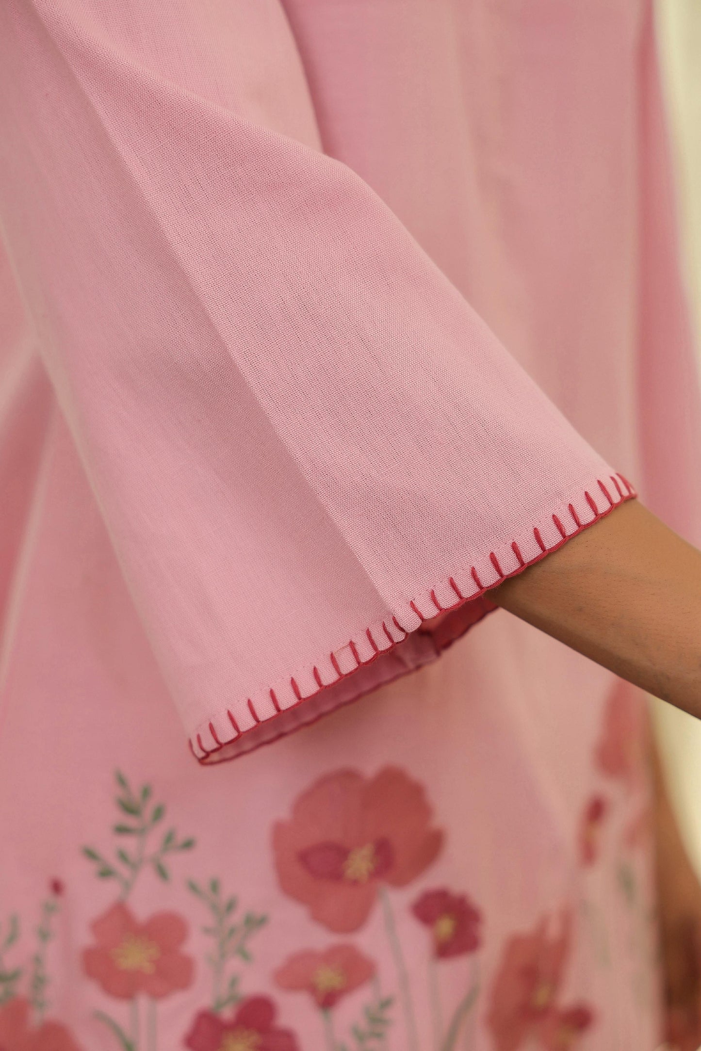 Pink Floral Embroidered Tunic & Pant Co-ord Set