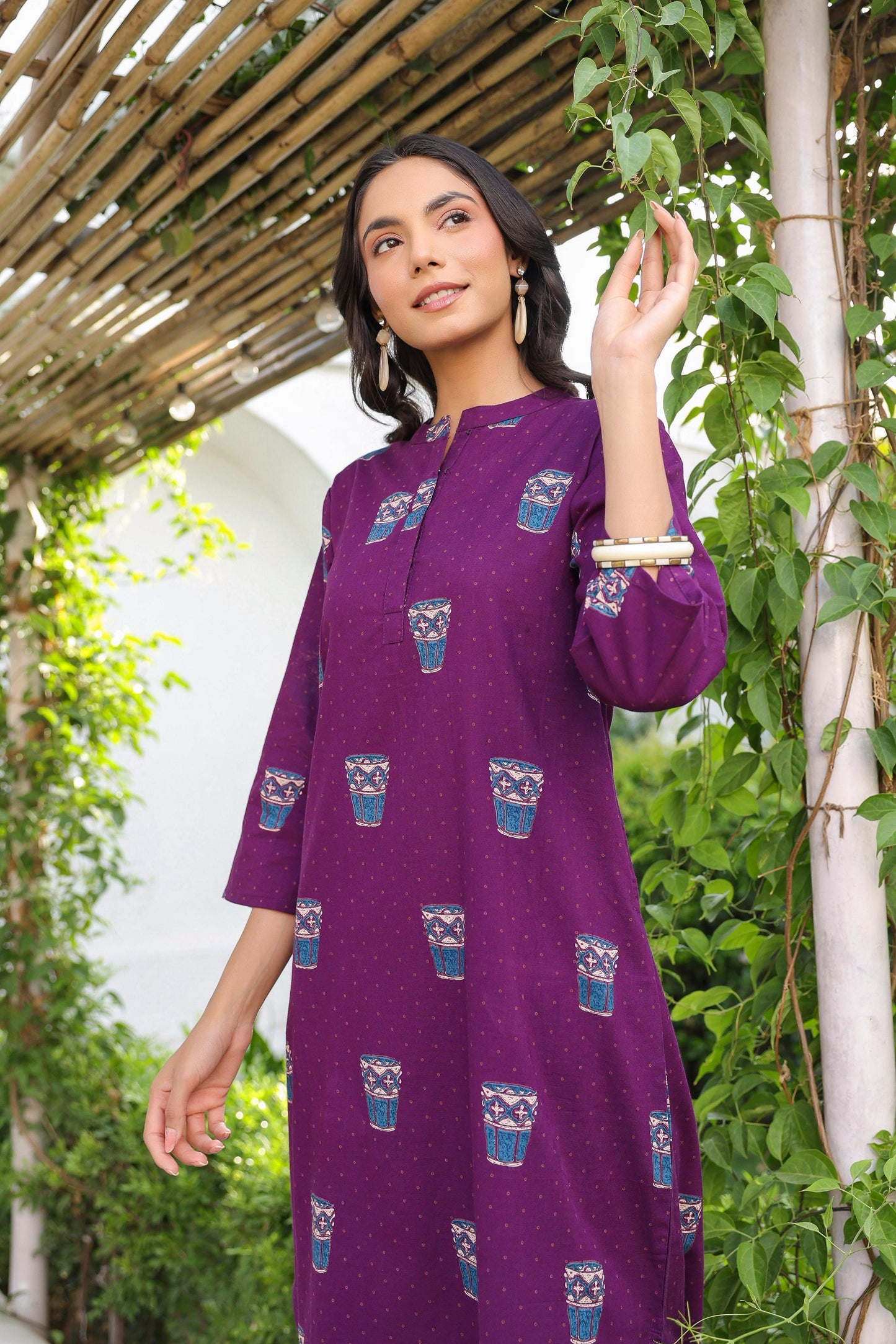 Ethnic Purple Kurta with Kulhad Motifs | Casual Kurta for Women
