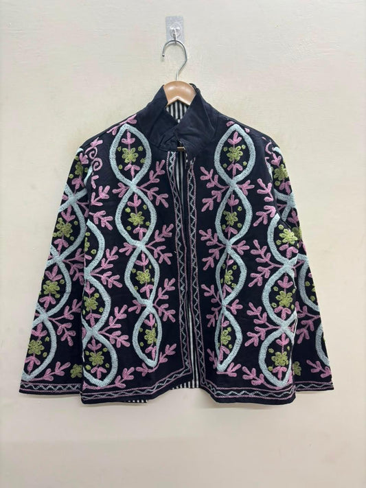 Handcrafted Suzani Embroidered Cotton Jacket – Floral Artisan Open Front Jacket (Copy) (Copy)