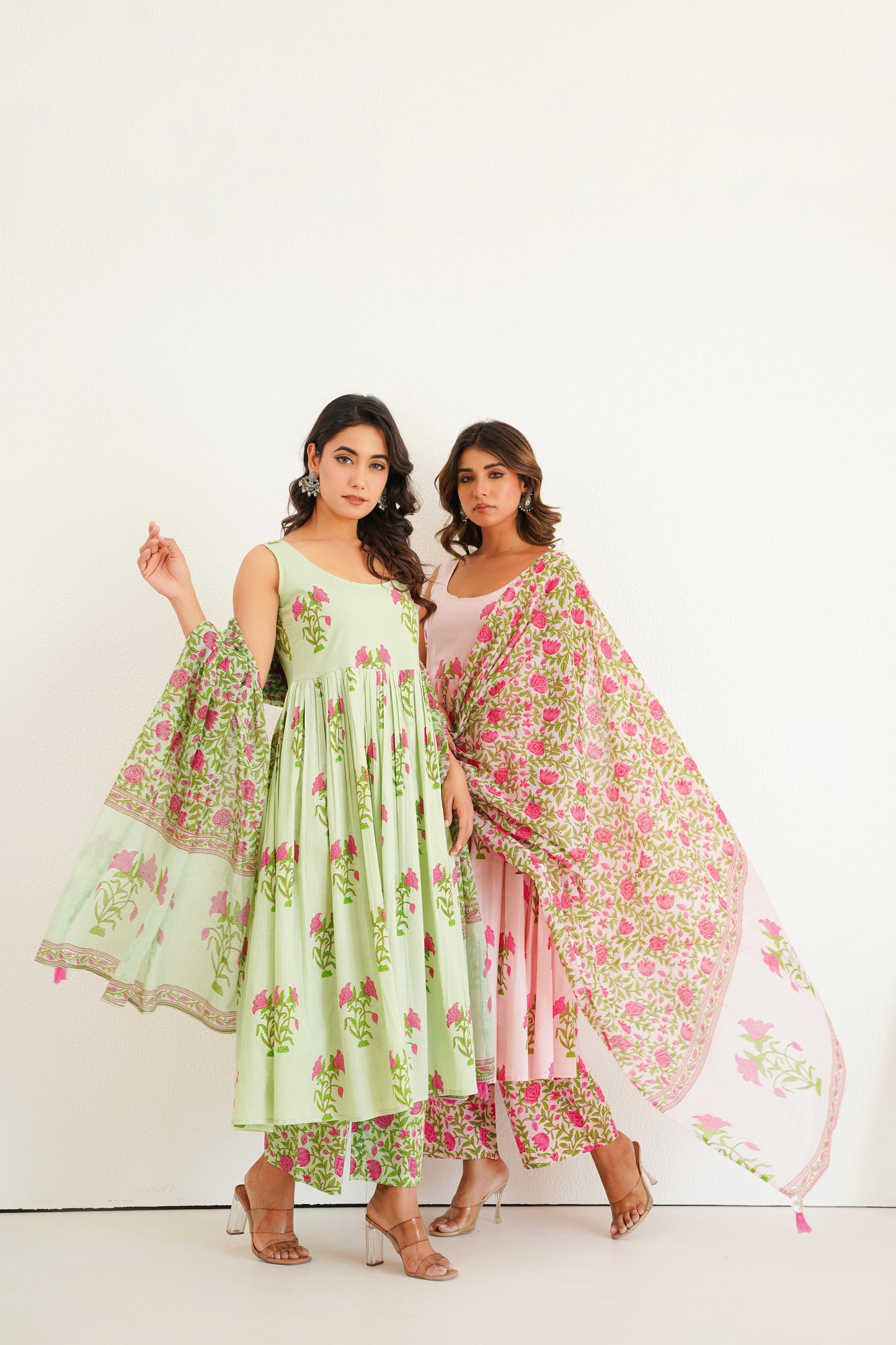 Mint Green Handblock Anarkali Set