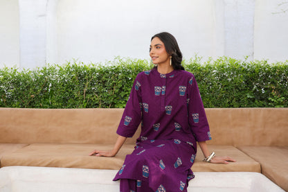 Ethnic Purple Kurta with Kulhad Motifs | Casual Kurta for Women