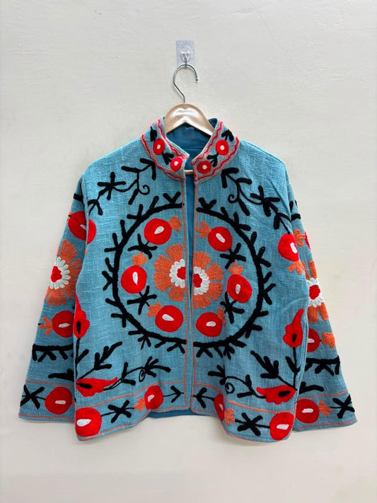 Handcrafted Suzani Embroidered Cotton Jacket – Floral Artisan Open Front Jacket (Copy) (Copy) (Copy) (Copy) (Copy) (Copy) (Copy) (Copy)