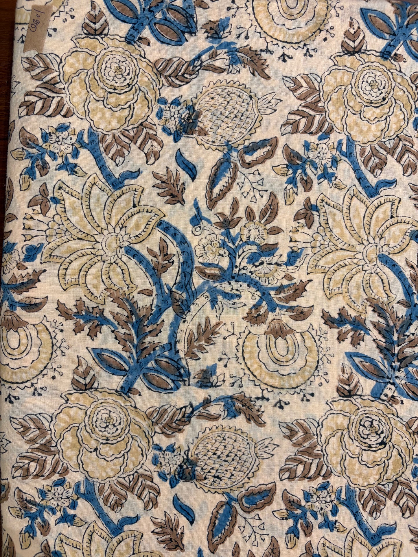 100% Cotton Hand Block Print Fabric | Blue Beige Floral Indian Cotton Fabric by the Yard | Soft Natural Fabric for Dresses, Quilts, Home Decor & Craft