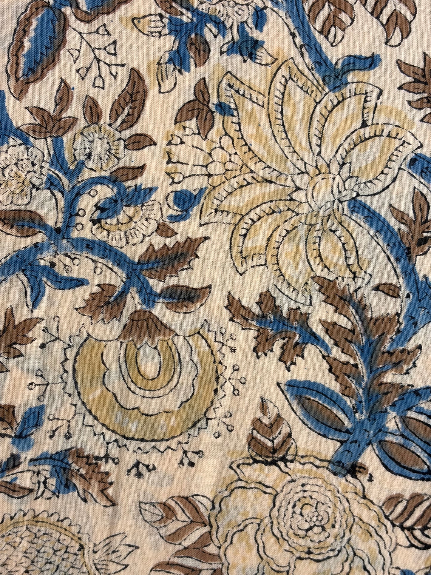 100% Cotton Hand Block Print Fabric | Blue Beige Floral Indian Cotton Fabric by the Yard | Soft Natural Fabric for Dresses, Quilts, Home Decor & Craft