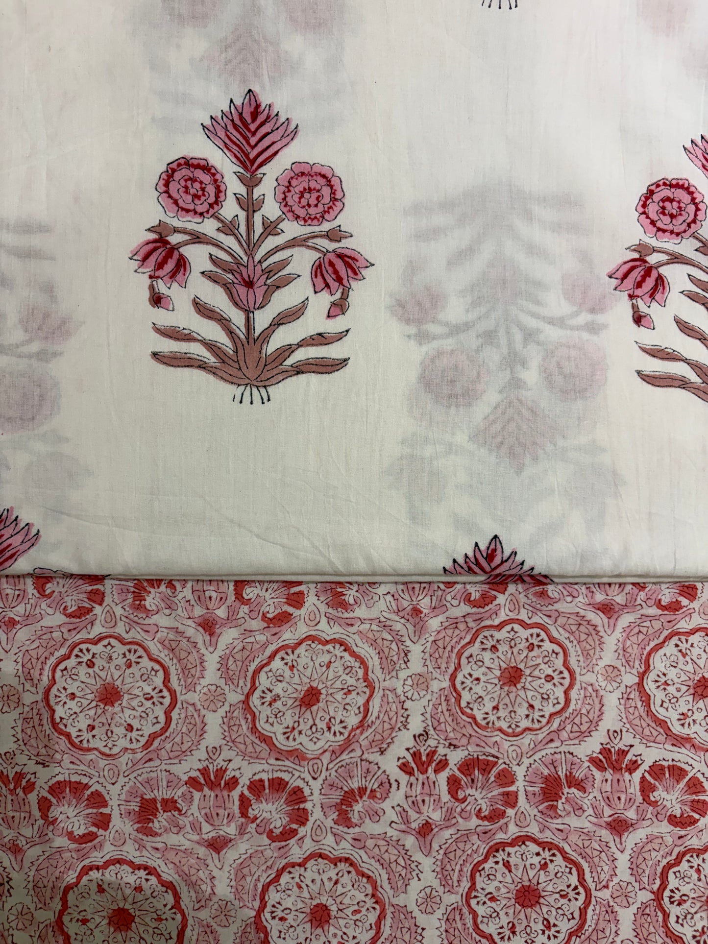 100% Cotton Hand Block Print Fabric Set | Floral Buta & Border Print Cotton Fabric | Indian Jaipur Cotton Fabric for Dress Material, Home Décor & Wholesale