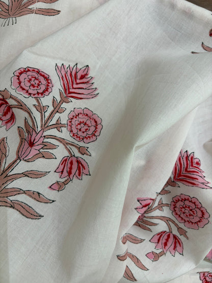 100% Cotton Hand Block Print Fabric Set | Floral Buta & Border Print Cotton Fabric | Indian Jaipur Cotton Fabric for Dress Material, Home Décor & Wholesale
