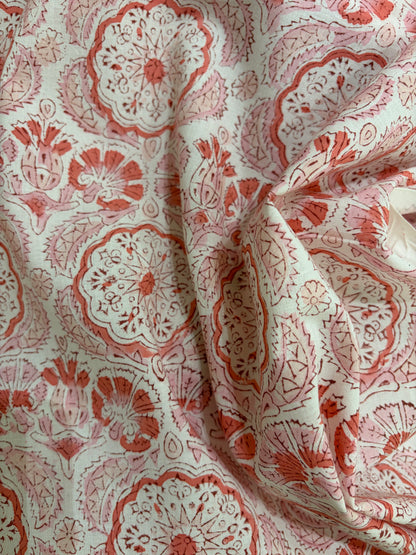 100% Cotton Hand Block Print Fabric Set | Floral Buta & Border Print Cotton Fabric | Indian Jaipur Cotton Fabric for Dress Material, Home Décor & Wholesale