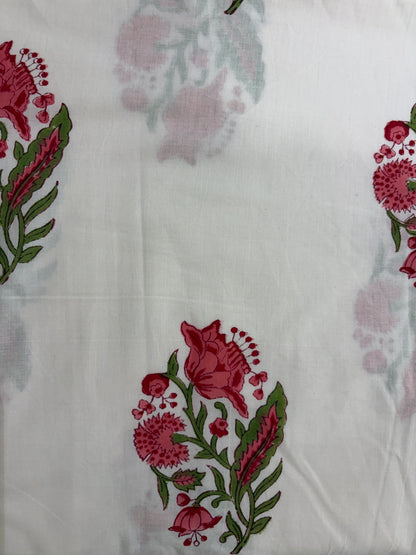 100% Cotton Hand Block Print Fabric Set | Floral Buti with Coordinated Border Print | Jaipur Printed Cotton Dress Material Fabric | Wholesale Manufacturer & Exporter