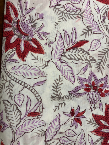 100% Cotton Hand Block Print Fabric | Tropical Floral Botanical Cotton Fabric | Jaipur Printed Cotton Fabric for Dresses, Home Décor, Quilting & Wholesale