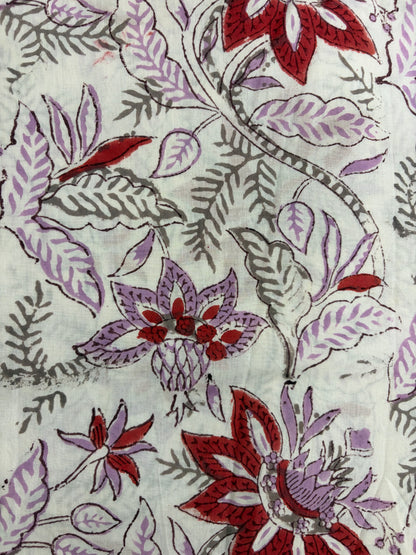 100% Cotton Hand Block Print Fabric | Tropical Floral Botanical Cotton Fabric | Jaipur Printed Cotton Fabric for Dresses, Home Décor, Quilting & Wholesale