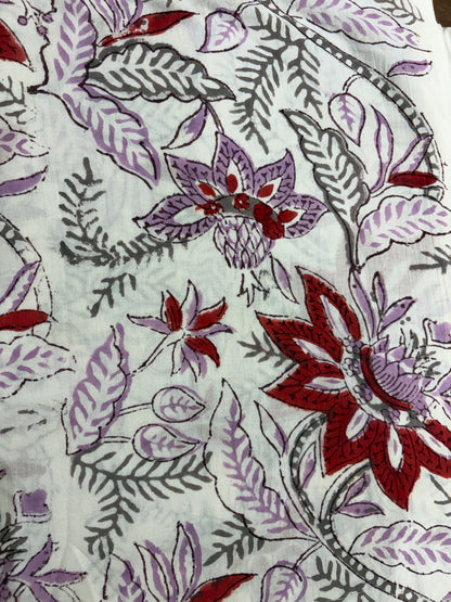 100% Cotton Hand Block Print Fabric | Tropical Floral Botanical Cotton Fabric | Jaipur Printed Cotton Fabric for Dresses, Home Décor, Quilting & Wholesale