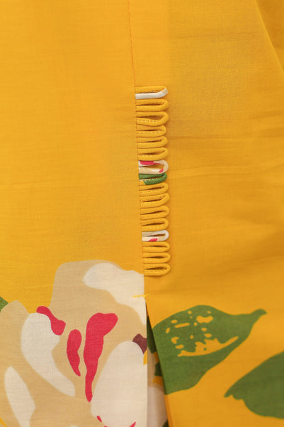 Mustard Floral Co-ord Set - Cotton Kurta & Pants for Women