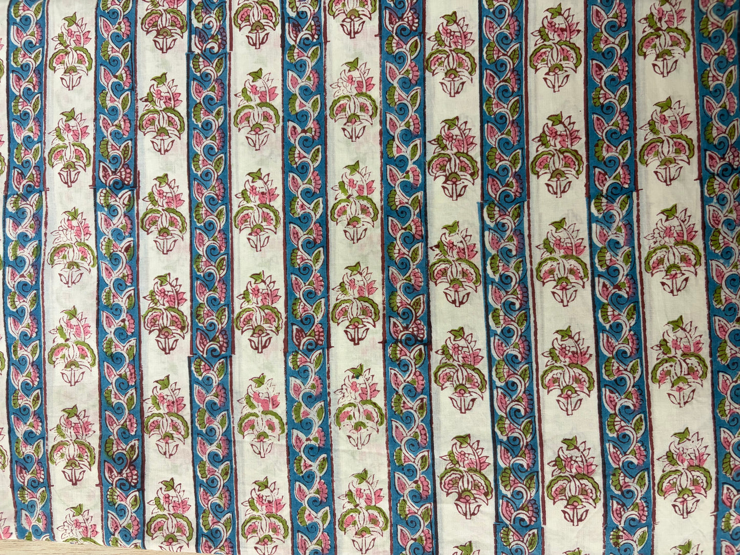 100% Cotton Hand Block Print Fabric | Floral Stripe Jaipur Print Cotton Fabric | Indian Handmade Fabric for Dresses, Quilts & Home Decor