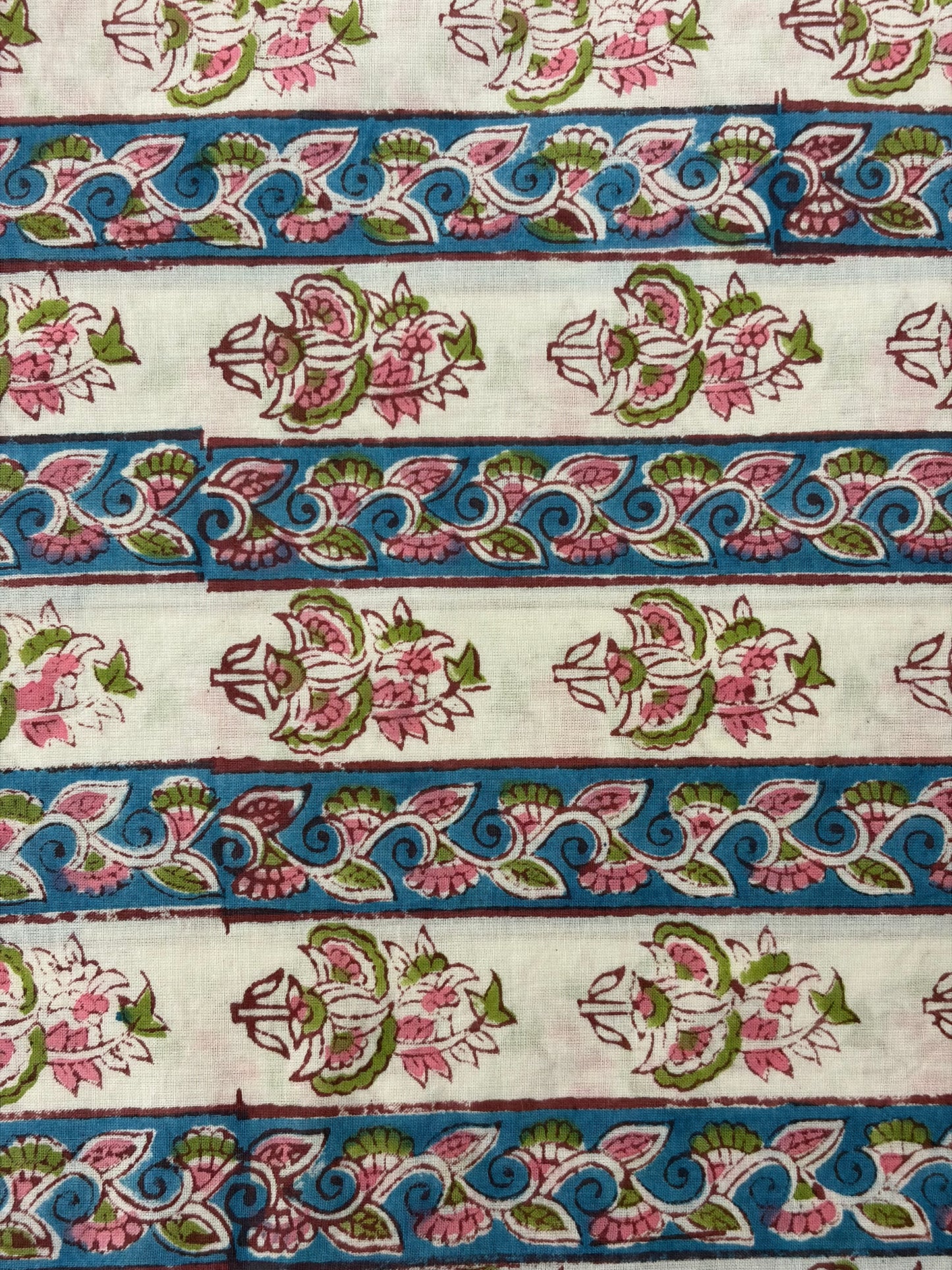 100% Cotton Hand Block Print Fabric | Floral Stripe Jaipur Print Cotton Fabric | Indian Handmade Fabric for Dresses, Quilts & Home Decor