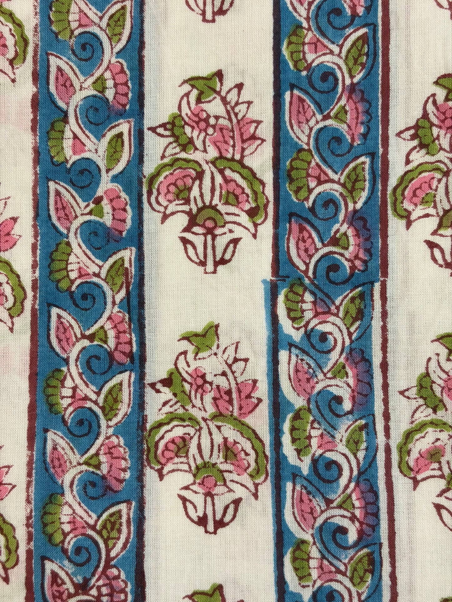 100% Cotton Hand Block Print Fabric | Floral Stripe Jaipur Print Cotton Fabric | Indian Handmade Fabric for Dresses, Quilts & Home Decor
