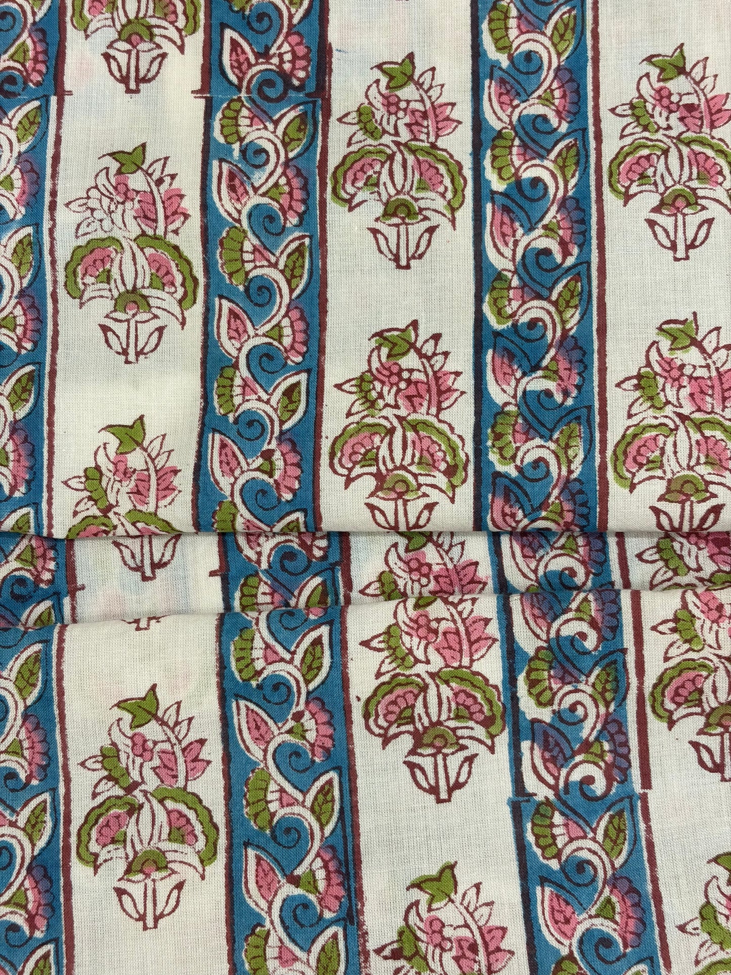100% Cotton Hand Block Print Fabric | Floral Stripe Jaipur Print Cotton Fabric | Indian Handmade Fabric for Dresses, Quilts & Home Decor
