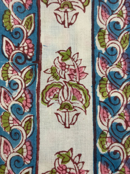 100% Cotton Hand Block Print Fabric | Floral Stripe Jaipur Print Cotton Fabric | Indian Handmade Fabric for Dresses, Quilts & Home Decor