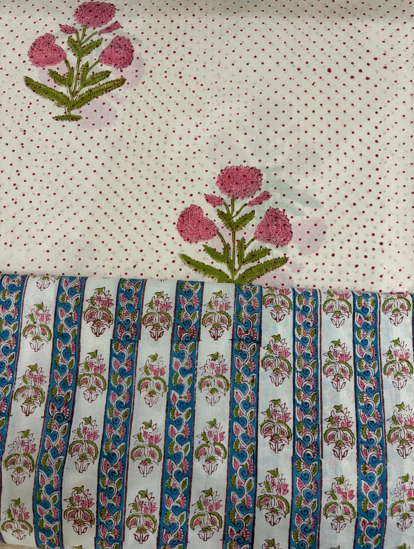 100% Cotton Hand Block Print Fabric | Floral Stripe Jaipur Print Cotton Fabric | Indian Handmade Fabric for Dresses, Quilts & Home Decor