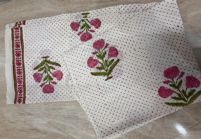 100% Cotton Hand Block Print Fabric | Floral Stripe Jaipur Print Cotton Fabric | Indian Handmade Fabric for Dresses, Quilts & Home Decor