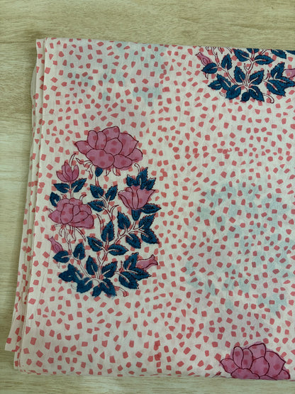 100% Cotton Hand Block Print Fabric | Pink Floral Printed Cotton Fabric | Soft Jaipur Cotton Fabric for Dresses, Home Furnishing & Crafts