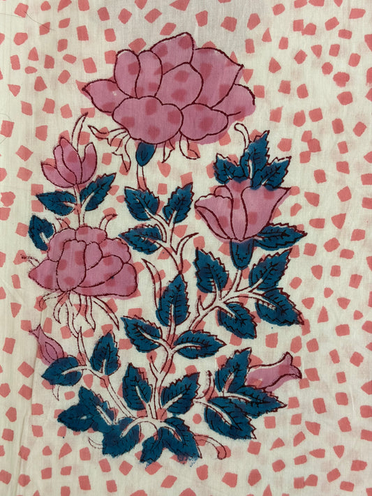 100% Cotton Hand Block Print Fabric | Pink Floral Printed Cotton Fabric | Soft Jaipur Cotton Fabric for Dresses, Home Furnishing & Crafts