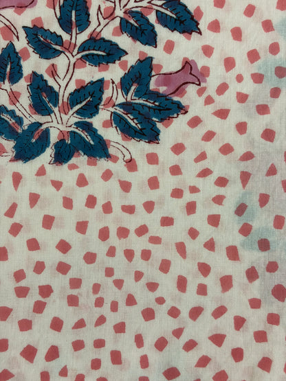 100% Cotton Hand Block Print Fabric | Pink Floral Printed Cotton Fabric | Soft Jaipur Cotton Fabric for Dresses, Home Furnishing & Crafts