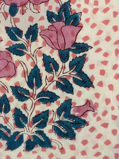 100% Cotton Hand Block Print Fabric | Pink Floral Printed Cotton Fabric | Soft Jaipur Cotton Fabric for Dresses, Home Furnishing & Crafts