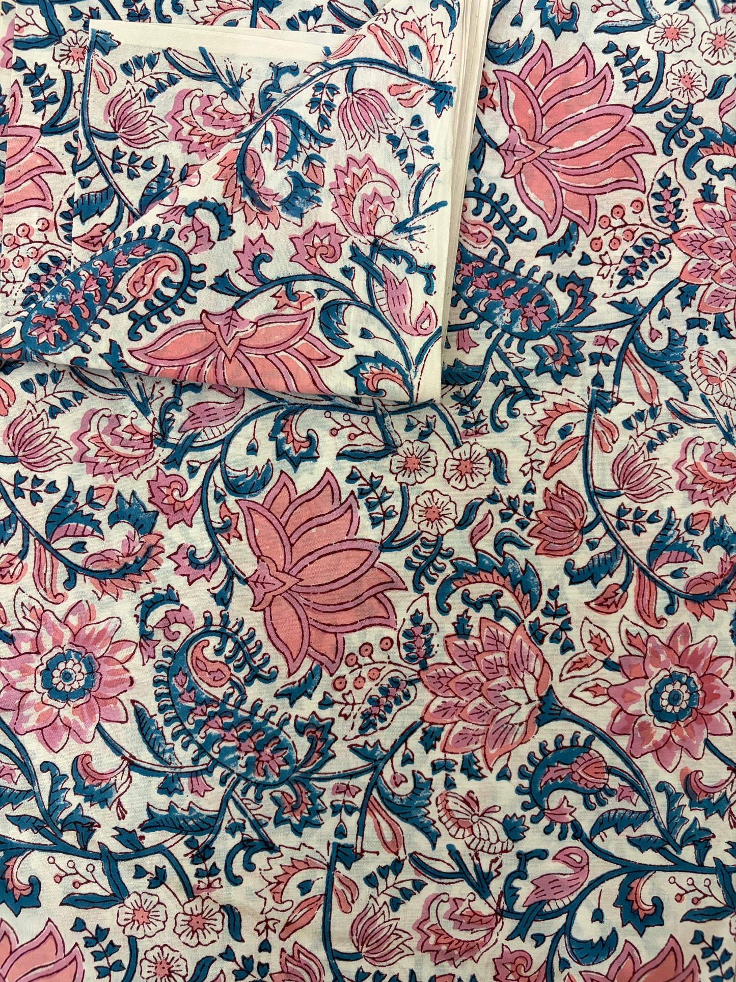 100% Cotton Hand Block Print Fabric | Pink & Blue Floral Cotton Fabric | Jaipur Printed Cotton Textile for Garments, Home Furnishing & Crafts