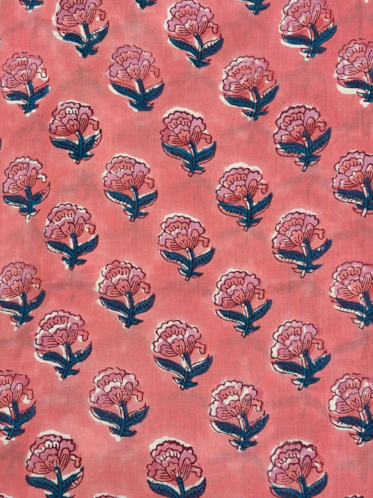 100% Cotton Hand Block Print Fabric | Pink Floral Buta Cotton Fabric | Jaipur Handmade Printed Fabric for Dresses, Quilts & Home Textiles