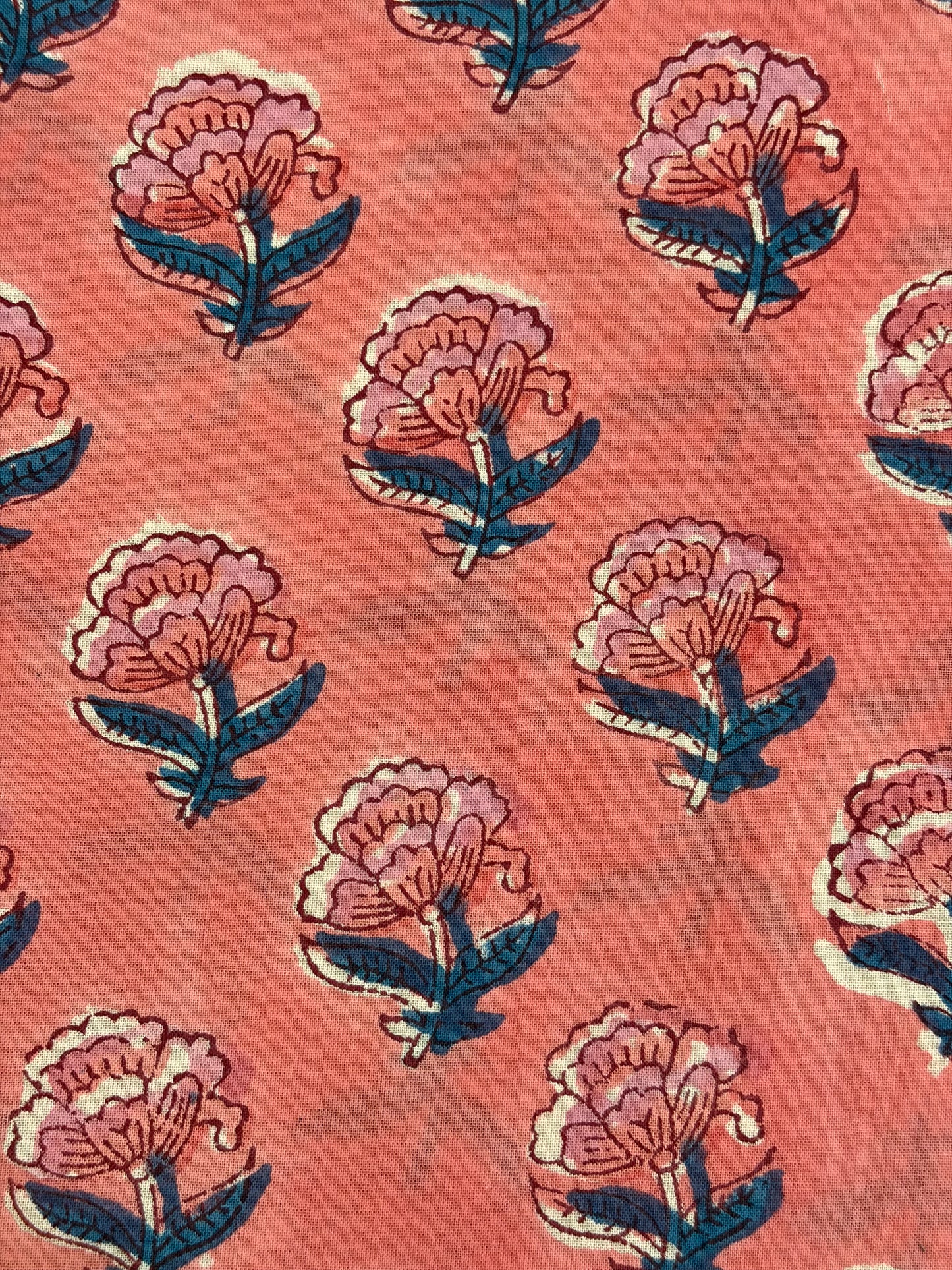 100% Cotton Hand Block Print Fabric | Pink Floral Buta Cotton Fabric | Jaipur Handmade Printed Fabric for Dresses, Quilts & Home Textiles
