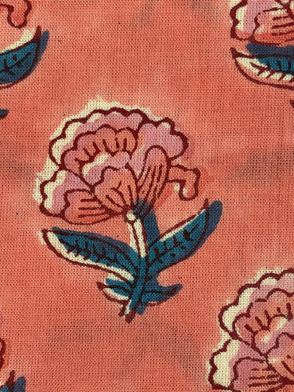 100% Cotton Hand Block Print Fabric | Pink Floral Buta Cotton Fabric | Jaipur Handmade Printed Fabric for Dresses, Quilts & Home Textiles