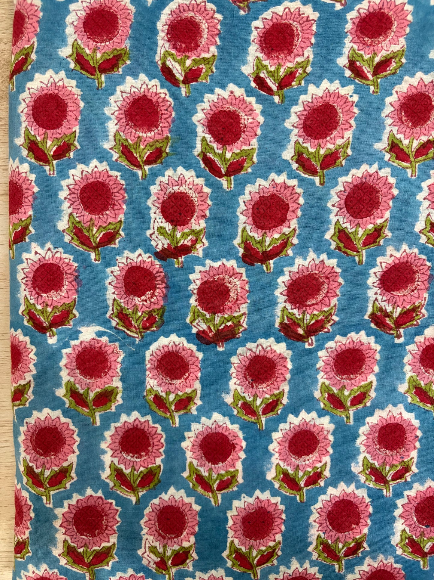 100% Cotton Hand Block Print Fabric | Pink Sunflower Floral Cotton Fabric | Jaipur Printed Cotton Fabric for Dresses, Quilts & Home Furnishing