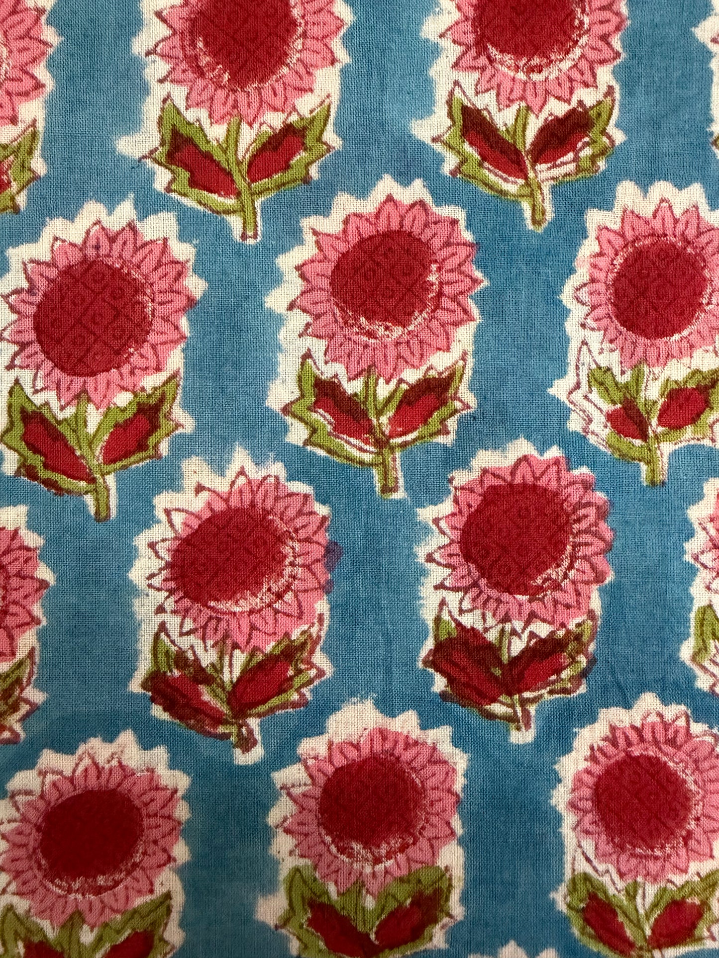 100% Cotton Hand Block Print Fabric | Pink Sunflower Floral Cotton Fabric | Jaipur Printed Cotton Fabric for Dresses, Quilts & Home Furnishing