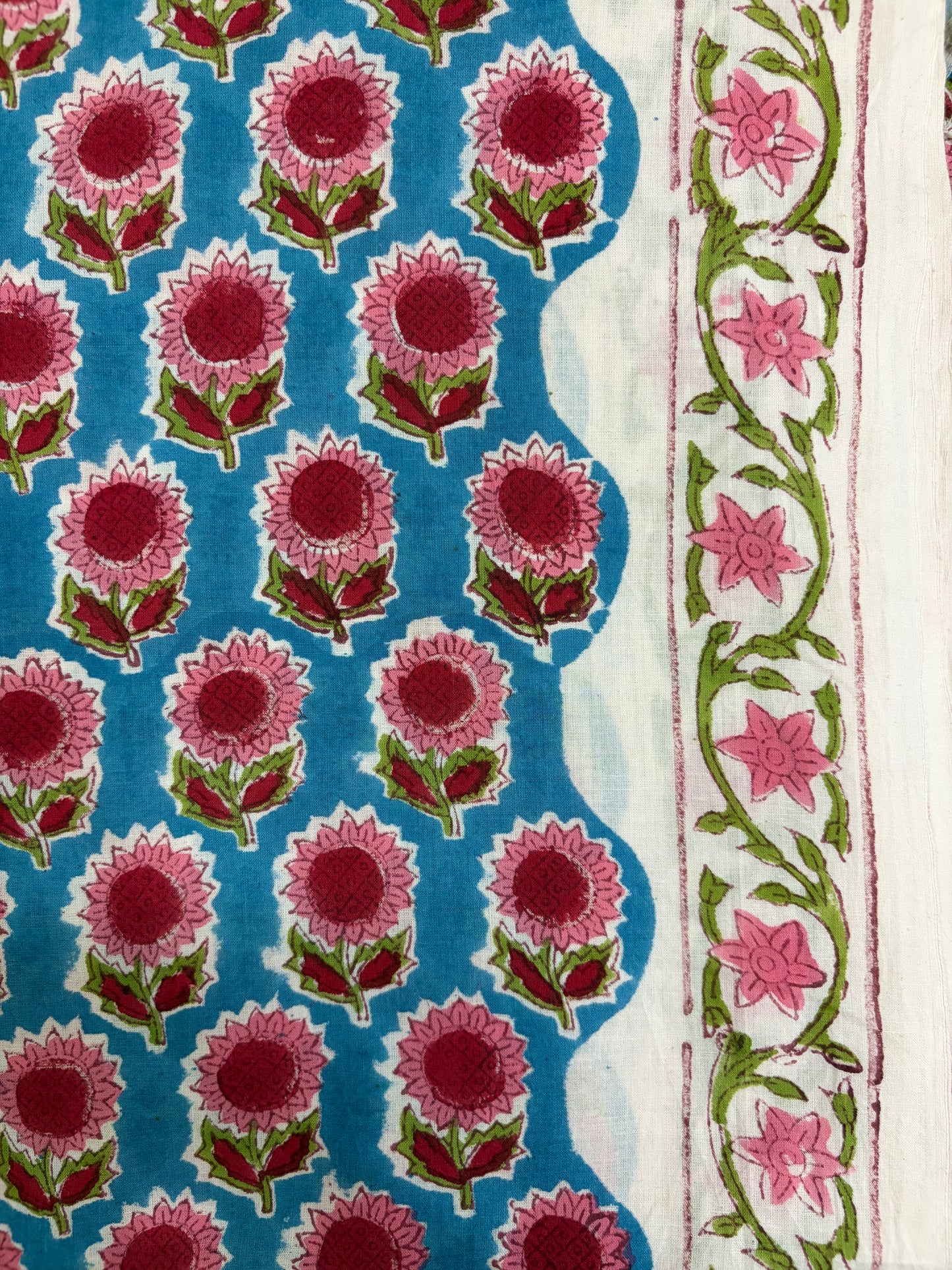100% Cotton Hand Block Print Fabric | Pink Sunflower Floral Cotton Fabric | Jaipur Printed Cotton Fabric for Dresses, Quilts & Home Furnishing