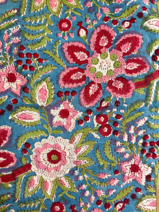 100% Cotton Hand Block Print Fabric | Multicolor Floral Cotton Fabric | Jaipur Handmade Printed Fabric for Apparel, Home Furnishing & Crafts