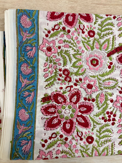 100% Cotton Hand Block Print Fabric | Multicolor Floral Cotton Fabric | Jaipur Handmade Printed Fabric for Apparel, Home Furnishing & Crafts (Copy)