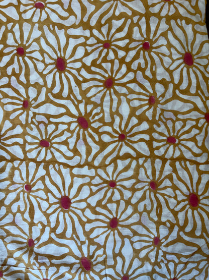 100% Cotton Hand Block Print Fabric | Floral Daisy Print Cotton Fabric | Soft Cambric Fabric for Apparel & Home Textile