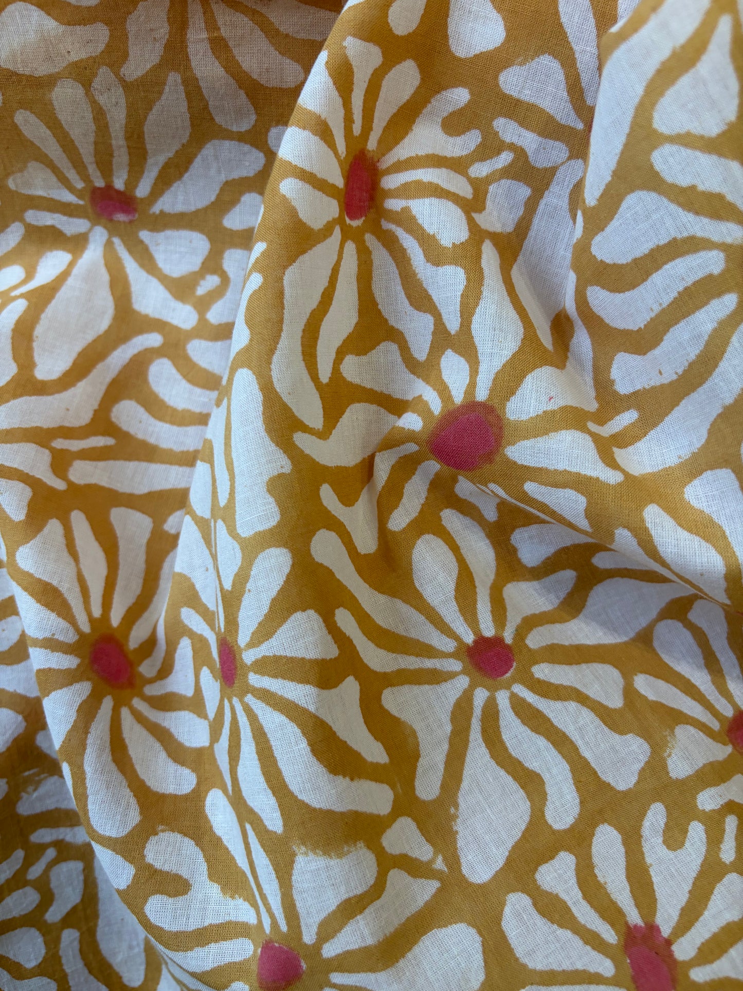 100% Cotton Hand Block Print Fabric | Floral Daisy Print Cotton Fabric | Soft Cambric Fabric for Apparel & Home Textile