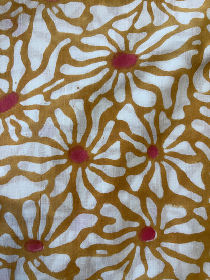 100% Cotton Hand Block Print Fabric | Floral Daisy Print Cotton Fabric | Soft Cambric Fabric for Apparel & Home Textile