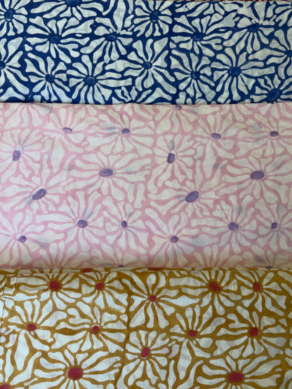 100% Cotton Hand Block Print Fabric | Floral Daisy Print Cotton Fabric | Soft Cambric Fabric for Apparel & Home Textile