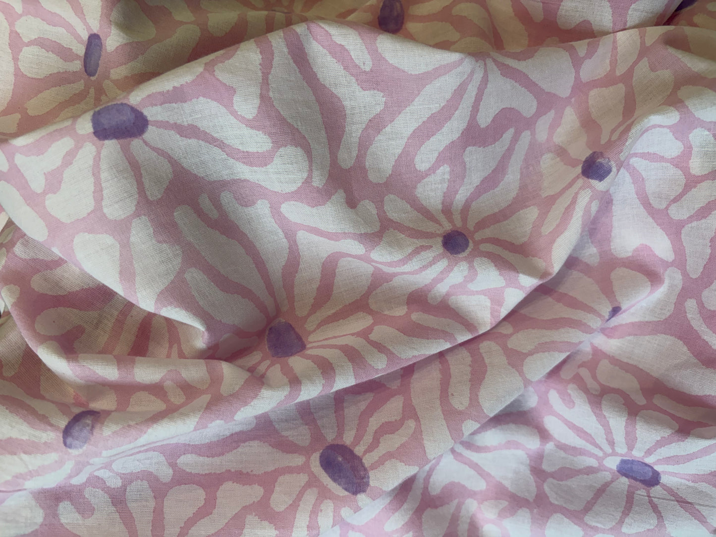 100% Cotton Hand Block Print Fabric | Floral Daisy Print Cotton Fabric | Soft Cambric Fabric for Apparel & Home Textile