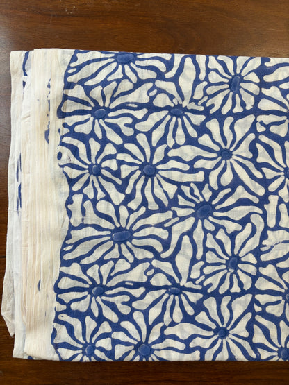 100% Cotton Hand Block Print Fabric | Floral Daisy Print Cotton Fabric | Soft Cambric Fabric for Apparel & Home Textile