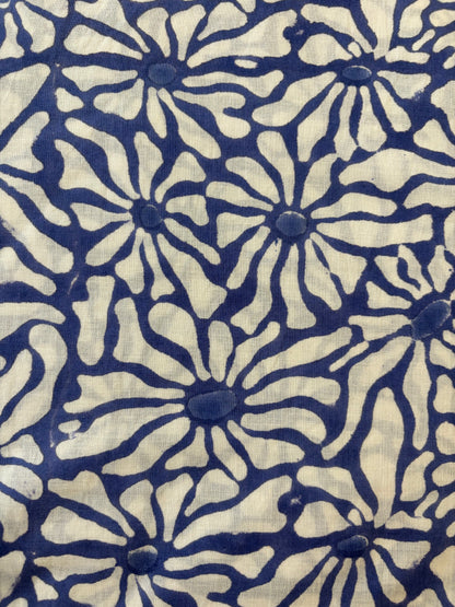 100% Cotton Hand Block Print Fabric | Floral Daisy Print Cotton Fabric | Soft Cambric Fabric for Apparel & Home Textile