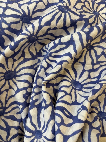 100% Cotton Hand Block Print Fabric | Floral Daisy Print Cotton Fabric | Soft Cambric Fabric for Apparel & Home Textile